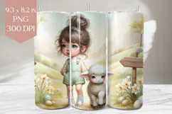 Spring Girl & Lamb Tumbler Wrap PNG, 20oz Easter Tumbler Product Image 1