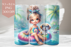 Summer Girl &amp; Dog Tumbler Wrap PNG, 20oz Sublimation Product Image 1