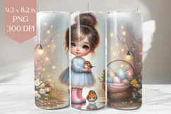 Easter Girl & Bird Tumbler Wrap PNG, 20oz Sublimation Product Image 1