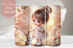 Spring Bunny Girl 20oz Tumbler Wrap PNG Product Image 1