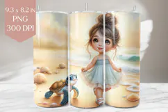 Girl and Sea Turtle Beach Tumbler Wrap PNG Product Image 1