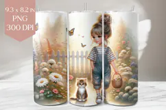 Garden Girl and Kitten Tumbler Sublimation Design Product Image 1