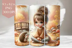 Autumn Girl and Hedgehog Tumbler Sublimation Design Product Image 1