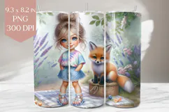 Forest Picnic Girl and Fox Tumbler Sublimation Design Product Image 1