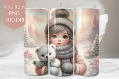 Winter Girl and Bear Tumbler Sublimation Wrap Product Image 1