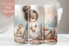 Summer Picnic Girl &amp; Bunny Tumbler Sublimation PNG Product Image 1
