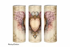 Romantic Tumbler Wrap for 20oz | Pink Heart and Wings PNG Product Image 1