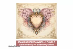 Romantic Tumbler Wrap for 20oz | Pink Heart and Wings PNG Product Image 2