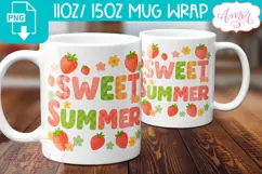 Sweet Summer mug wrap PNG sublimation, Strawberry mug png Product Image 1