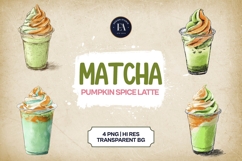 Matcha Pumpkin Spice Latte Clipart Bundle 4 PNG Product Image 1