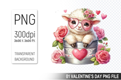 Valentine&#039;s Sheep in Bucket, Animal Graphic For Crafts Product Image 1