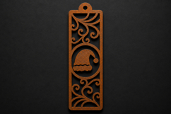 Festive Santa Hat Wooden Bookmark with Elegant Scrollwork Product Image 1