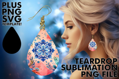 Radiant Teardrop Earrings Designs PNG, Watercolor Pattern Product Image 1