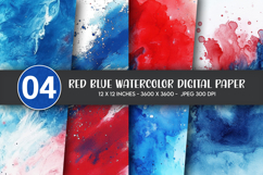 Red Blue Watercolor Digital Paper Product Image 1