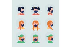 Teens with black masks flat vector character avatar set Product Image 1