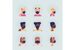 Kids with medical masks flat vector character avatar set Product Image 1