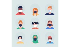 Disposable medical masks flat vector character avatar set Product Image 1