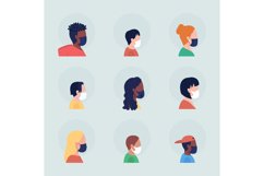 Different people in mask flat vector character avatar set Product Image 1