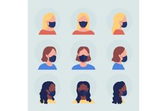 Different women in mask flat vector character avatar set Product Image 1