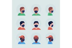 Boys with black masks flat vector character avatar set Product Image 1
