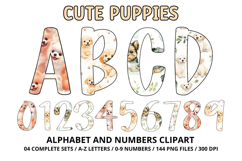 Cute Puppies Alphabet PNG, watercolor Letters &amp; Numbers Product Image 1