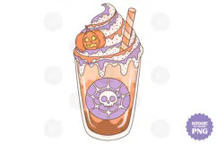 Coquette Girly Halloween Pumpkin Coffee Clipart DTF PNG Product Image 1