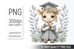 Zebra Clipart PNG, Watercolor Graduation Animals Clipart Product Image 1