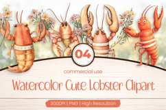 Watercolor Cute Lobster Clipart PNG Product Image 1