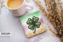 Glitter Four Leaf Clover Square Coaster PNG Sublimation Desi Product Image 1
