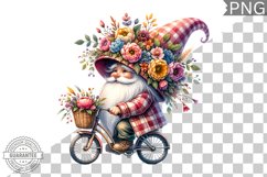Floral Crown Gnome Rides A Bike Sublimation Clipart Design Product Image 1