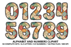 Vintage Patchwork Alphabet PNG Letters &amp; Numbers Product Image 5