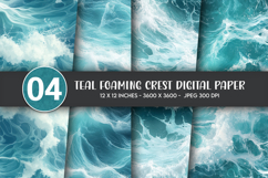 Teal Foaming Crest Digital Paper Product Image 1