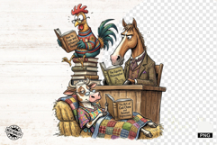 Whimsical Farm Animals Love Reading - Animals Clipart Product Image 1