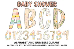 Baby Shower Watercolor Alphabet and Numbers Clipart PNG Product Image 1