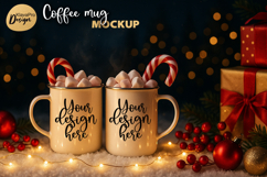 Two Christmas Mug Mockup | Holiday Enamel Cups | PNG JPG Product Image 1