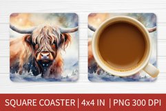Square Coaster Sublimation Design | Highland Cow Coaster PNG Product Image 1