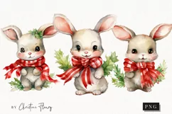 Watercolor Christmas Bunnies Clipart | Watercolor Christmas Product Image 1