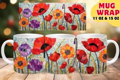 STAINED GLASS FLOWER MIX SUBLIMATION 11OZ 15OZ MUG WRAP Product Image 1