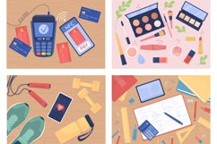 Tabletop with objects flat color vector illustration set Product Image 1