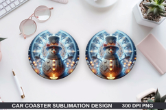 Snowman Car Coaster Sublimation|Christmas Coaster PNG Design Product Image 1