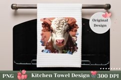 Cute Cow Kitchen Towel Template, Floral Towel Template Product Image 1