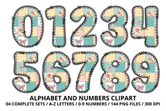 Floral Patchwork Alphabet &amp; Numbers Clipart 144 PNG 300 DPI Product Image 5