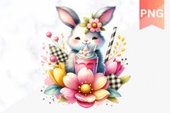 Easter Bunny And Milkshake Flowers Sublimation - Clipart PNG Product Image 1