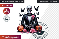 Pink &amp; Black Gothic Halloween Skeleton Clipart PNG, Skull Product Image 1