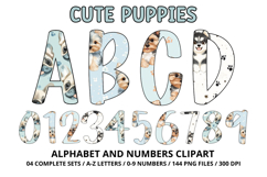 Cute Puppies Alphabet PNG, watercolor Letters &amp; Numbers Product Image 1