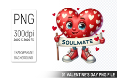Watercolor Valentine Heart Character Clipart PNG Bundle Product Image 12