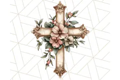Faith Cross PNG with Flowers, Watercolor Religious Art Print Product Image 5