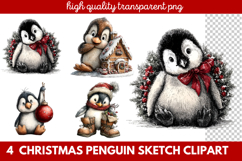 Christmas Penguin Sketch Clipart | Hand-Drawn Holiday Product Image 1