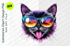 Cool Cat Illustration With Sunglasses And Sunset Clipart Product Image 1