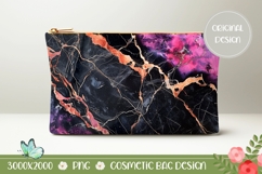 Black Cosmetic Bag, Black Marble Cosmetic Bag Sublimation Product Image 1